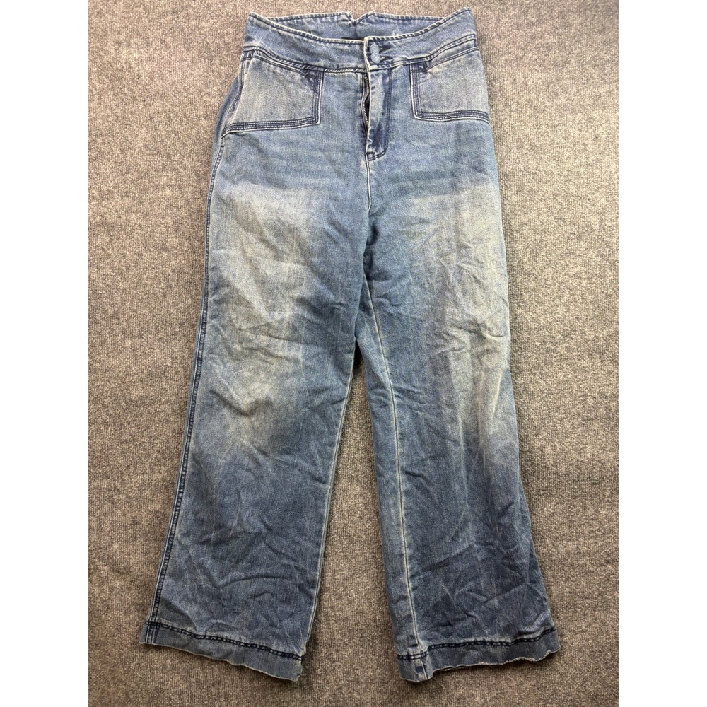 House of Harlow 1960 Wide Leg Jeans Womens 30 Blue High Rise Patch Pocket Denim